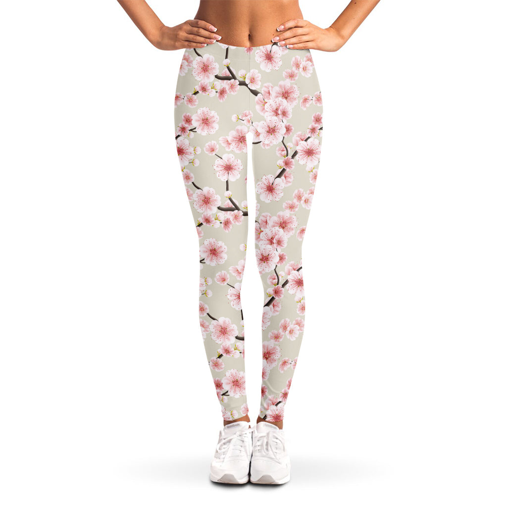 White Cherry Blossom Pattern Print Women's Leggings