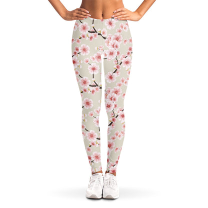 White Cherry Blossom Pattern Print Women's Leggings
