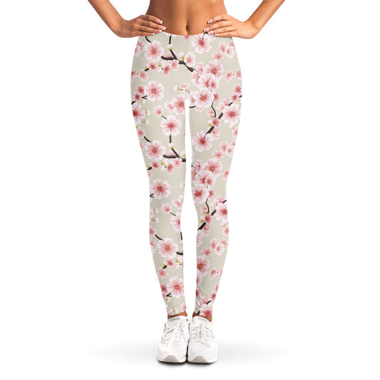 White Cherry Blossom Pattern Print Women's Leggings