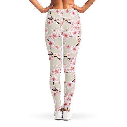 White Cherry Blossom Pattern Print Women's Leggings