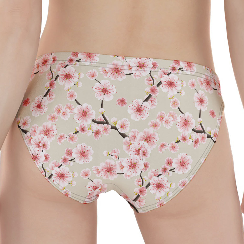 White Cherry Blossom Pattern Print Women's Panties