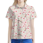 White Cherry Blossom Pattern Print Women's Polo Shirt
