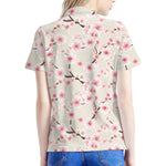 White Cherry Blossom Pattern Print Women's Polo Shirt