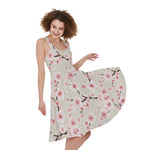 White Cherry Blossom Pattern Print Women's Sleeveless Dress