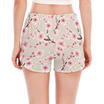 White Cherry Blossom Pattern Print Women's Split Running Shorts
