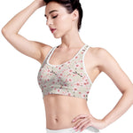 White Cherry Blossom Pattern Print Women's Sports Bra