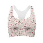 White Cherry Blossom Pattern Print Women's Sports Bra