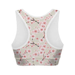 White Cherry Blossom Pattern Print Women's Sports Bra