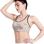 White Cherry Blossom Pattern Print Women's Sports Bra