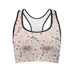 White Cherry Blossom Pattern Print Women's Sports Bra