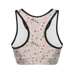 White Cherry Blossom Pattern Print Women's Sports Bra