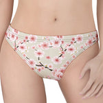 White Cherry Blossom Pattern Print Women's Thong