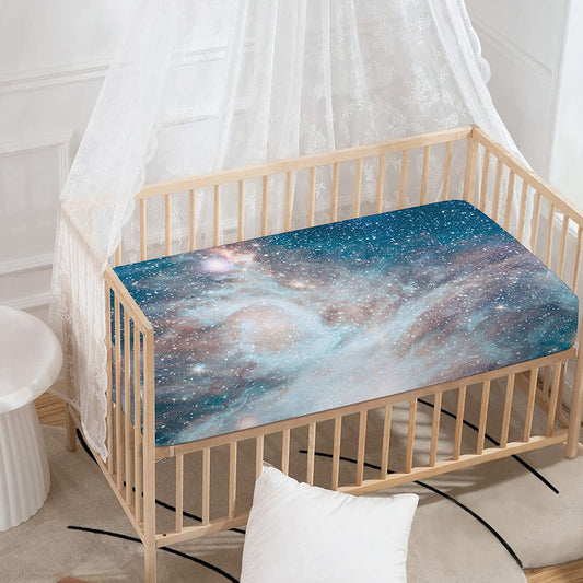White Cloud Galaxy Space Print Baby Crib Sheet