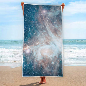 White Cloud Galaxy Space Print Beach Towel