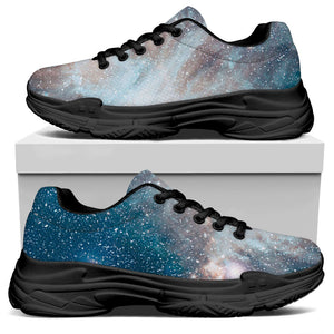 White Cloud Galaxy Space Print Black Chunky Shoes