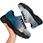 White Cloud Galaxy Space Print Black Chunky Shoes