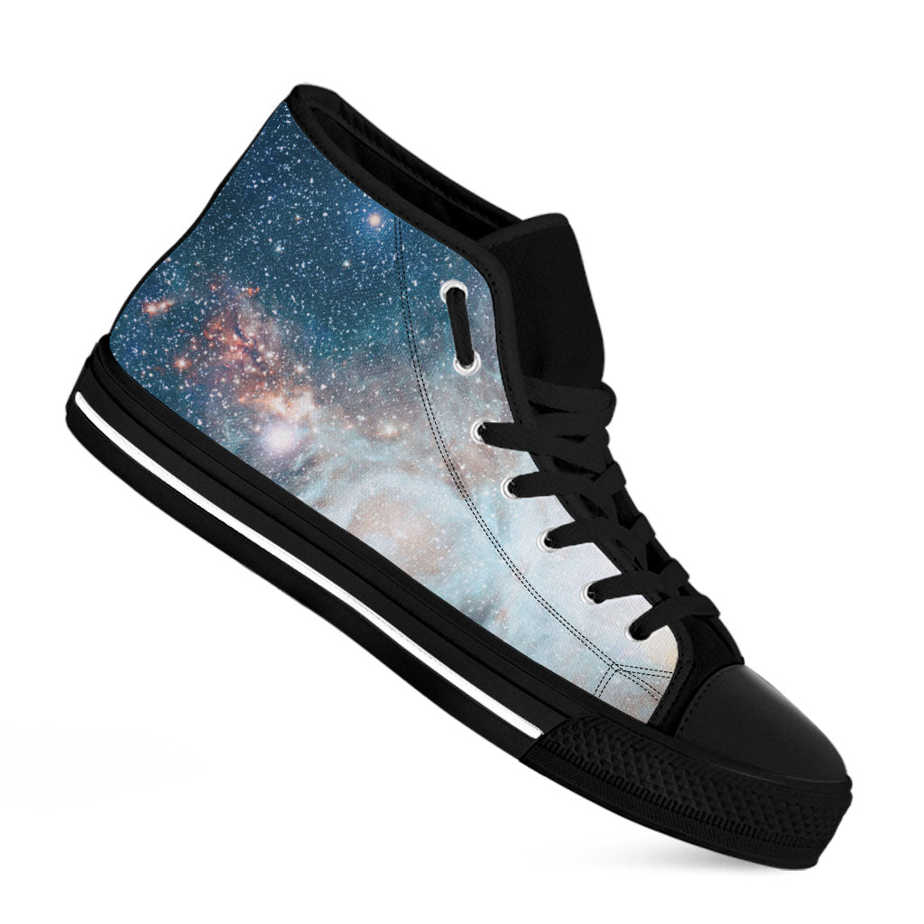 White Cloud Galaxy Space Print Black High Top Sneakers