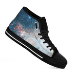 White Cloud Galaxy Space Print Black High Top Sneakers