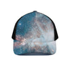 White Cloud Galaxy Space Print Black Mesh Trucker Cap