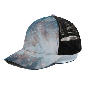 White Cloud Galaxy Space Print Black Mesh Trucker Cap