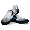 White Cloud Galaxy Space Print Black Slip On Sneakers