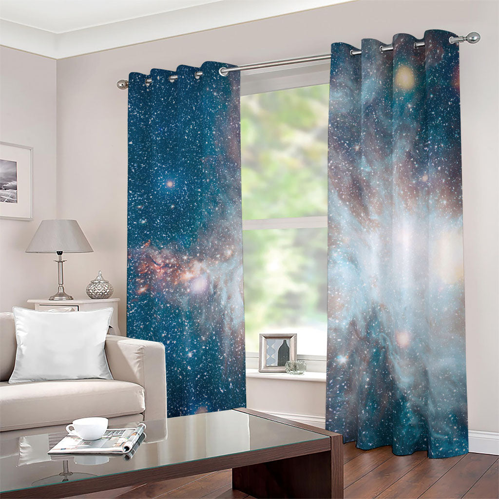 White Cloud Galaxy Space Print Blackout Grommet Curtains