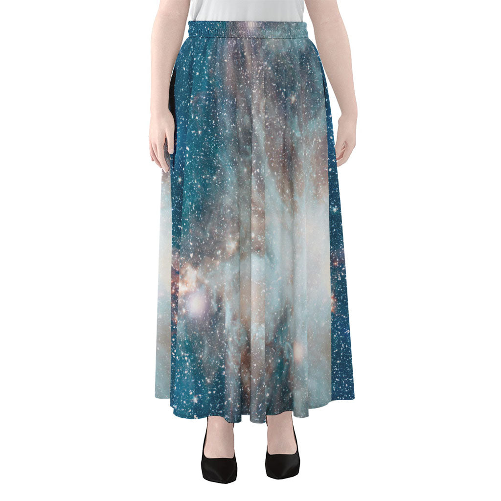 White Cloud Galaxy Space Print Chiffon Maxi Skirt