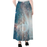 White Cloud Galaxy Space Print Chiffon Maxi Skirt