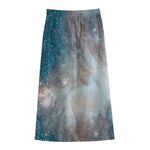 White Cloud Galaxy Space Print Cotton Front Slit Maxi Skirt