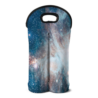 White Cloud Galaxy Space Print Double Neoprene Wine Tote