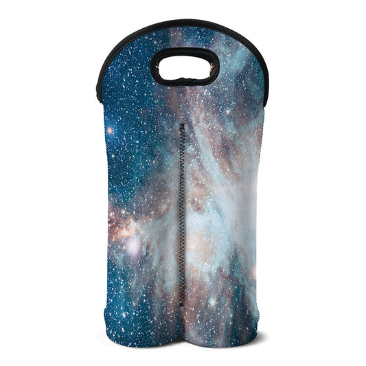 White Cloud Galaxy Space Print Double Neoprene Wine Tote