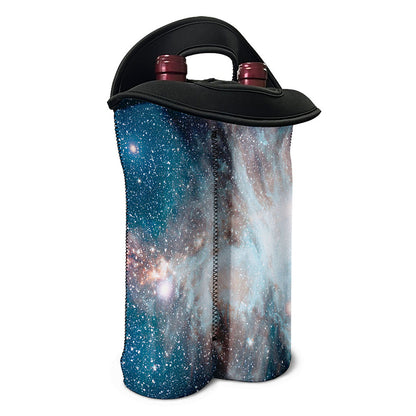 White Cloud Galaxy Space Print Double Neoprene Wine Tote