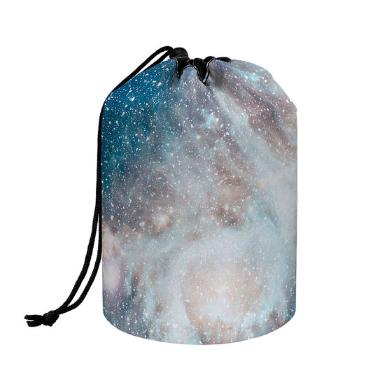 White Cloud Galaxy Space Print Drawstring Makeup Bag
