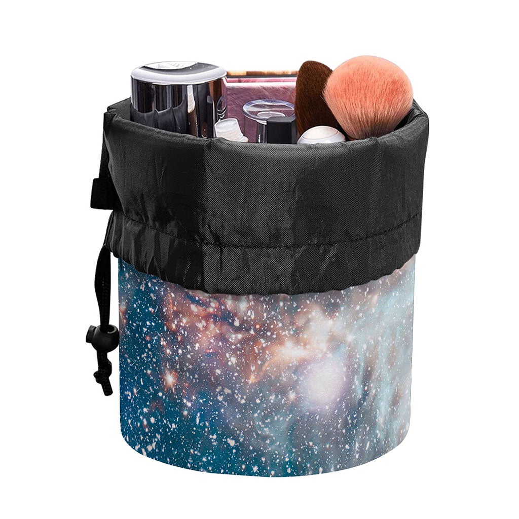 White Cloud Galaxy Space Print Drawstring Makeup Bag
