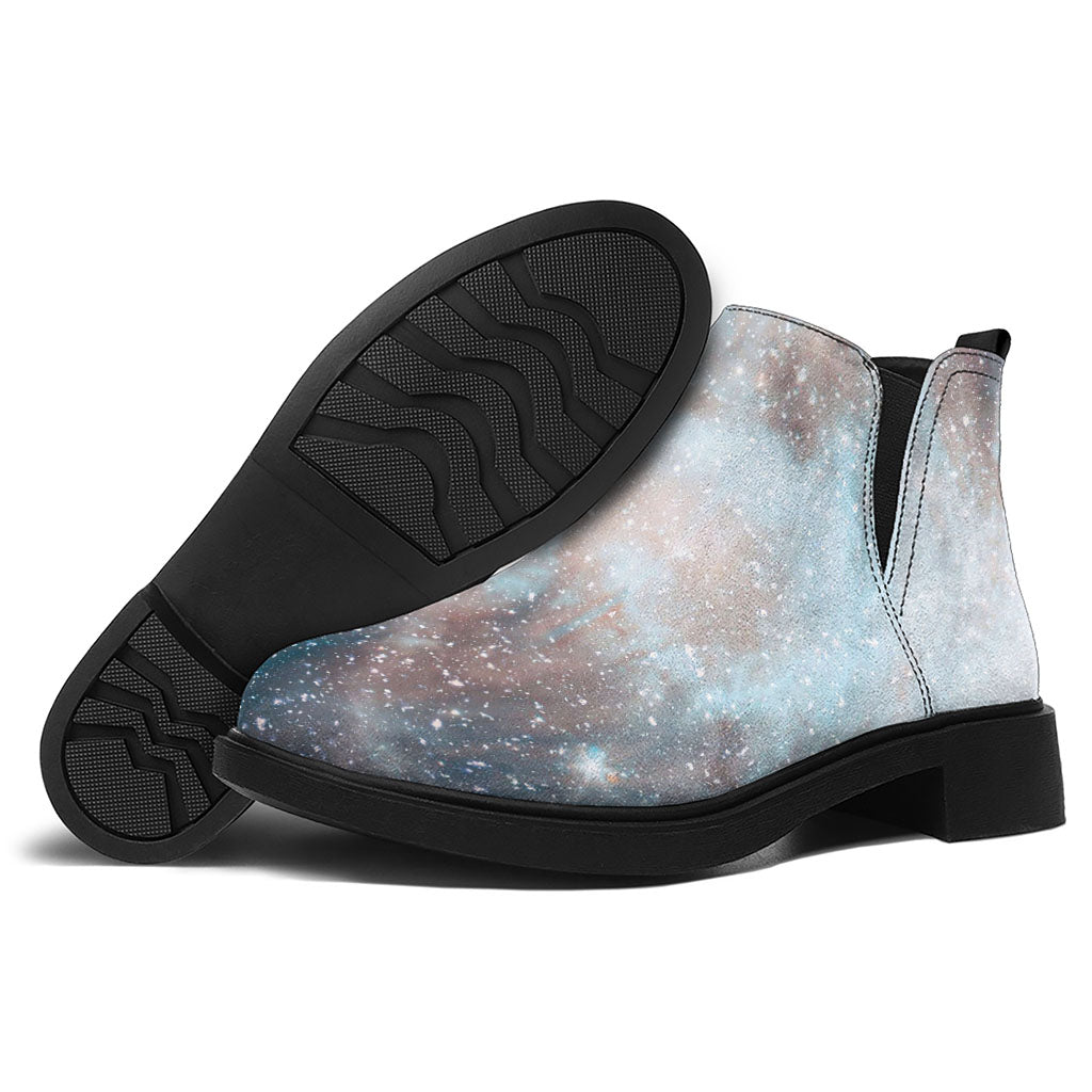 White Cloud Galaxy Space Print Flat Ankle Boots