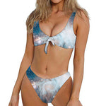 White Cloud Galaxy Space Print Front Bow Tie Bikini