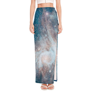 White Cloud Galaxy Space Print High Slit Maxi Skirt