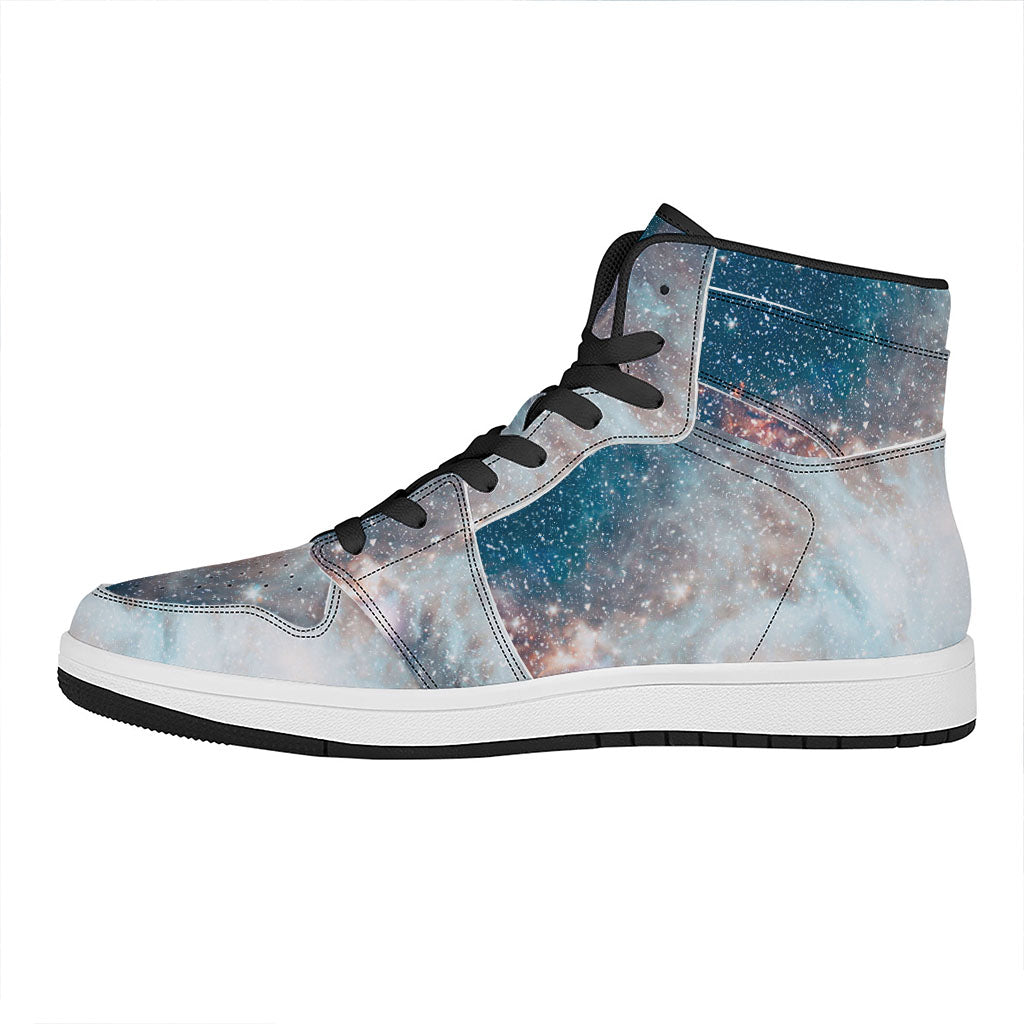 White Cloud Galaxy Space Print High Top Leather Sneakers