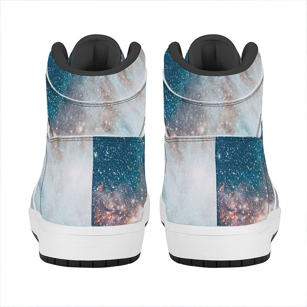 White Cloud Galaxy Space Print High Top Leather Sneakers