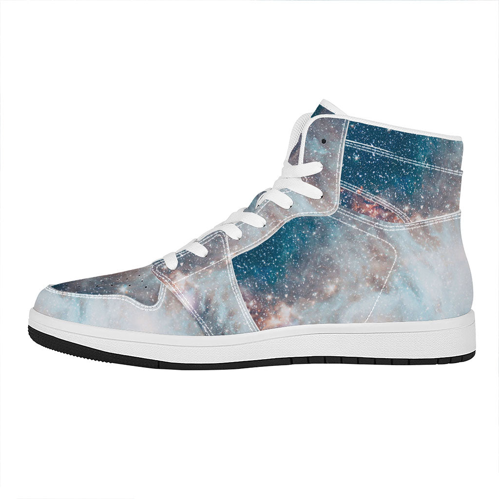 White Cloud Galaxy Space Print High Top Leather Sneakers