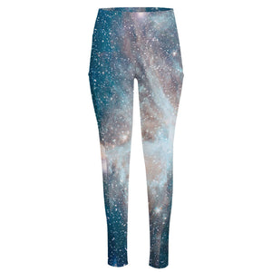 White Cloud Galaxy Space Print High-Waisted Pocket Leggings