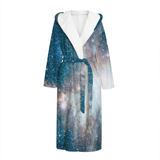 White Cloud Galaxy Space Print Hooded Bathrobe