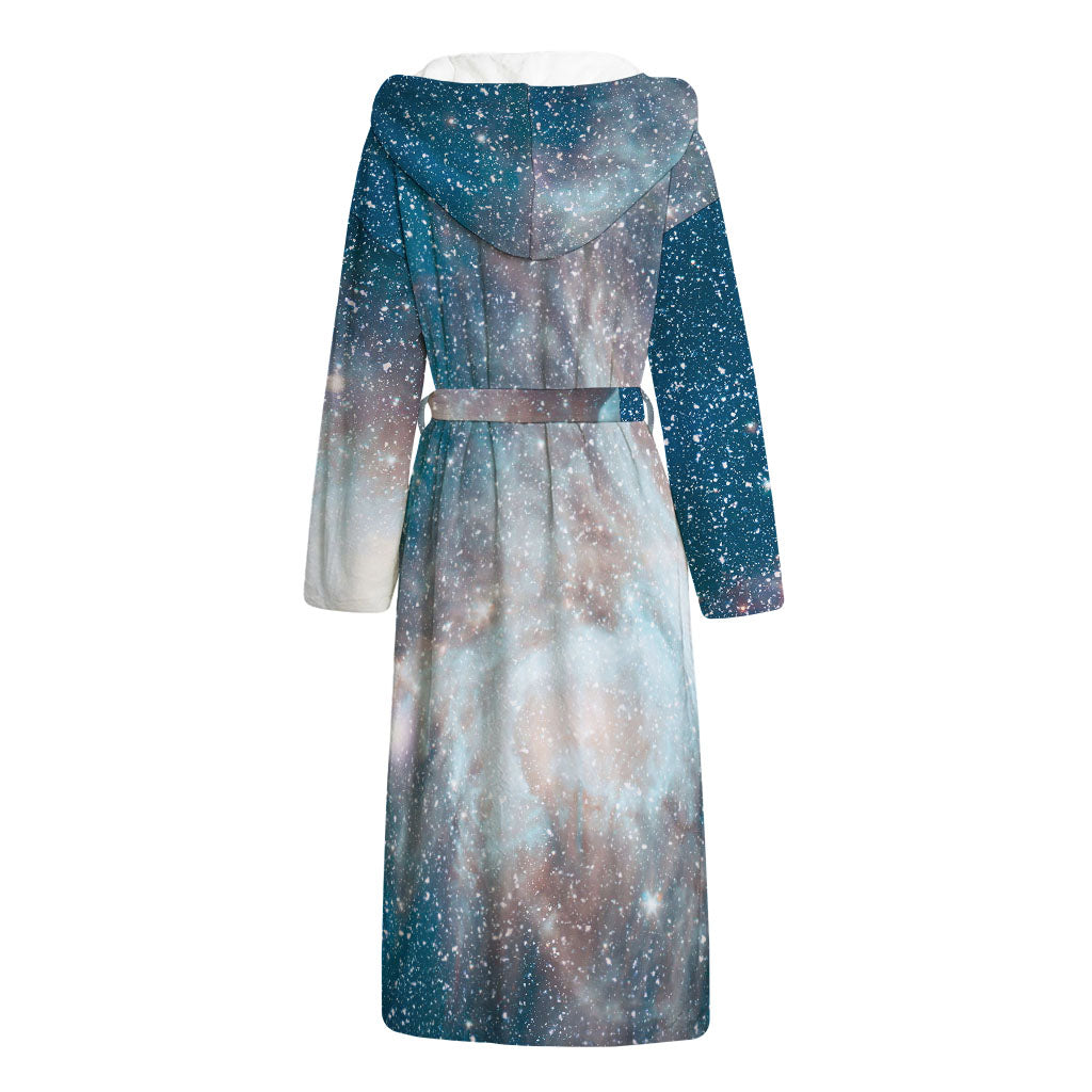 White Cloud Galaxy Space Print Hooded Bathrobe