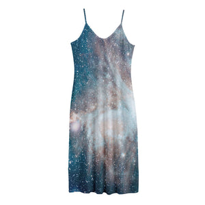 White Cloud Galaxy Space Print Jersey Midi Cami Dress