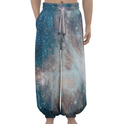 White Cloud Galaxy Space Print Lantern Pants