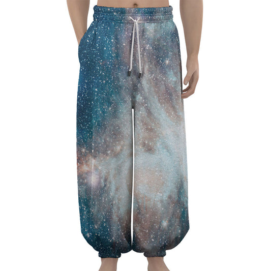 White Cloud Galaxy Space Print Lantern Pants