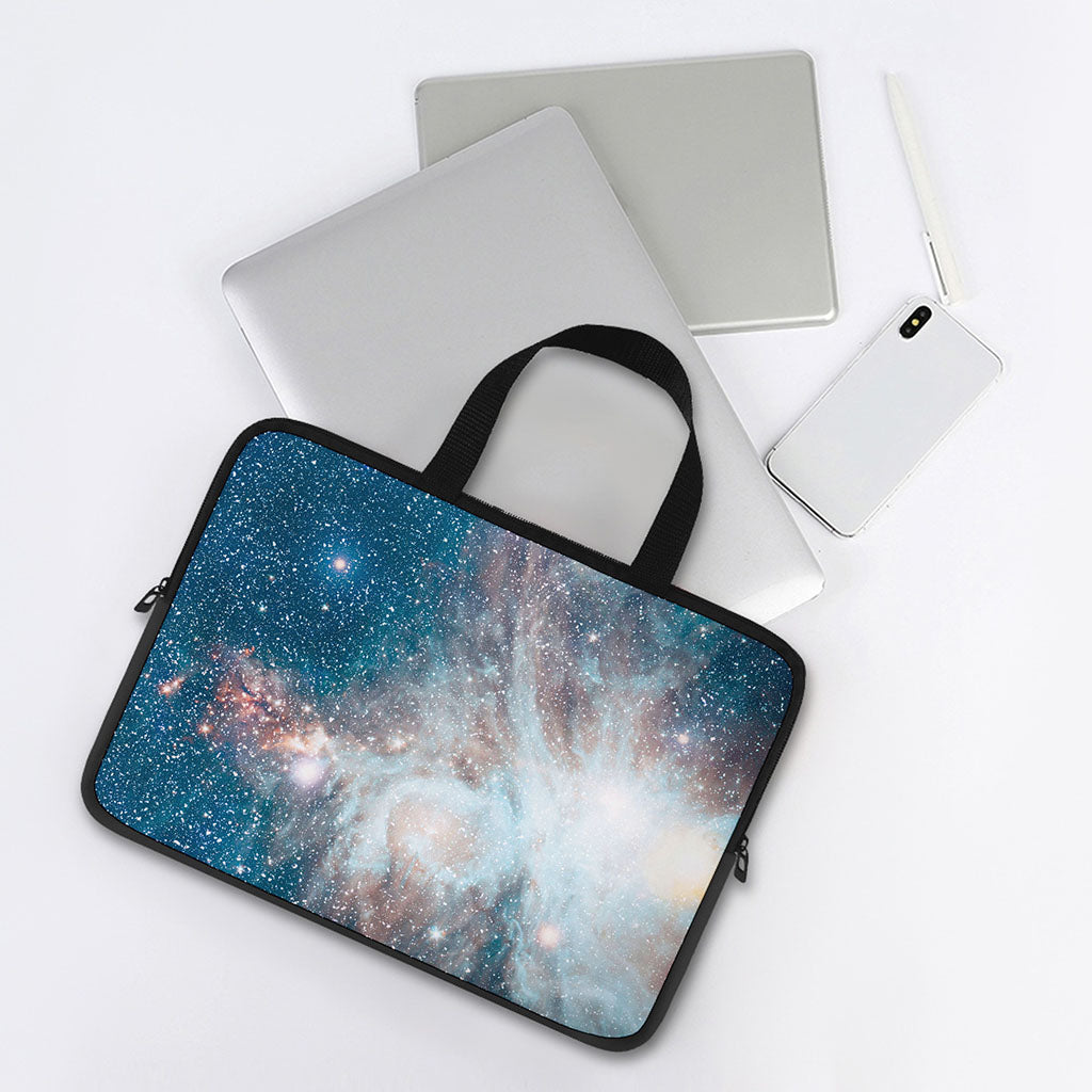 White Cloud Galaxy Space Print Laptop Sleeve With Handle