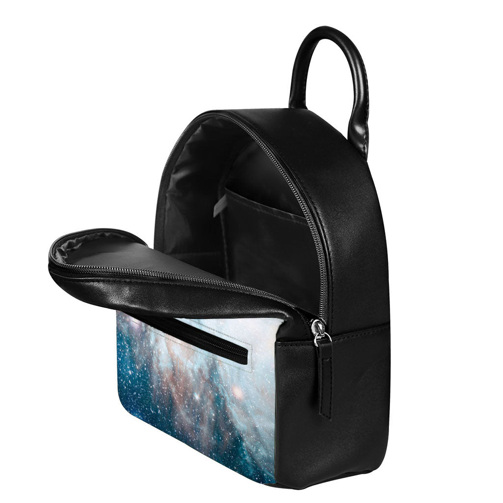 White Cloud Galaxy Space Print Leather Backpack