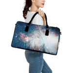 White Cloud Galaxy Space Print Leather Duffle Bag