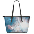White Cloud Galaxy Space Print Leather Tote Bag With Zipper
